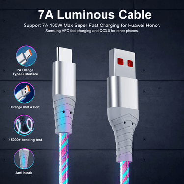 7A 100W Flowing Light LED USB Cable for USB-C Micro USB great for Samsung, Xiaomi, Google, GoPro and more... from NSE Imports #2.